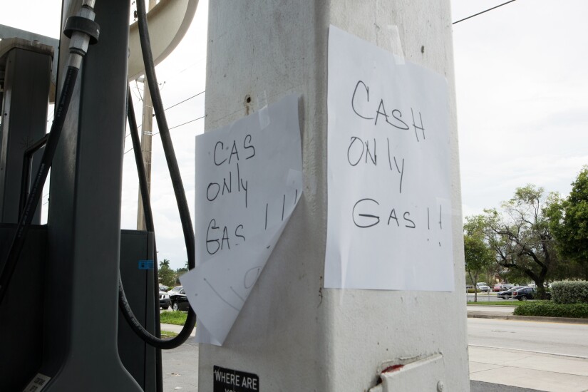 'Cash Only Gas' sign ahead of Hurricane Irma