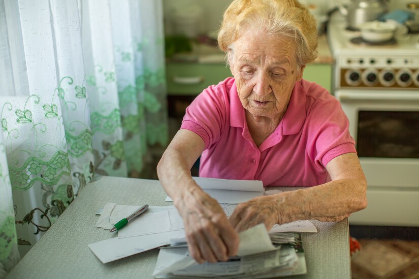 elderly woman doing her finances