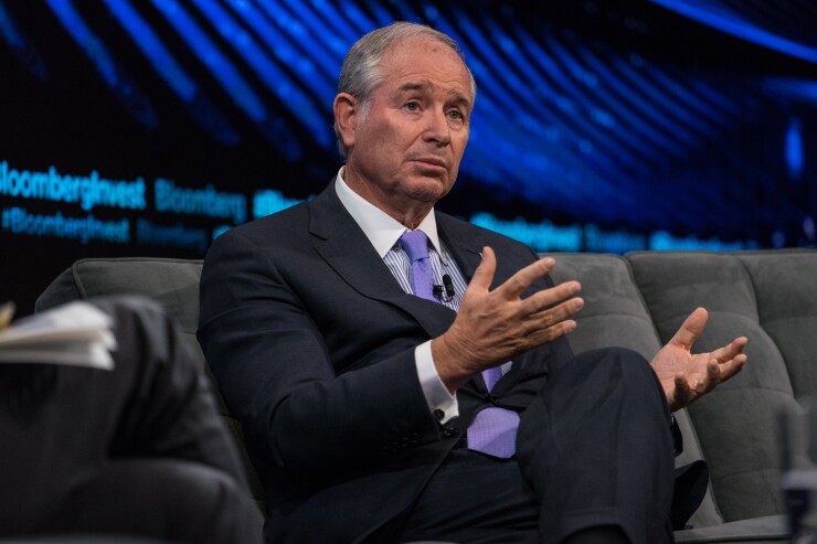 Stephen Schwarzman, co-founder and chief executive officer of Blackstone Group, speaks during the Bloomberg Invest Summit in New York.