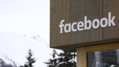 A logo sits on the side of the Facebook pop-up office ahead of the World Economic Forum in Davos, Switzerland.