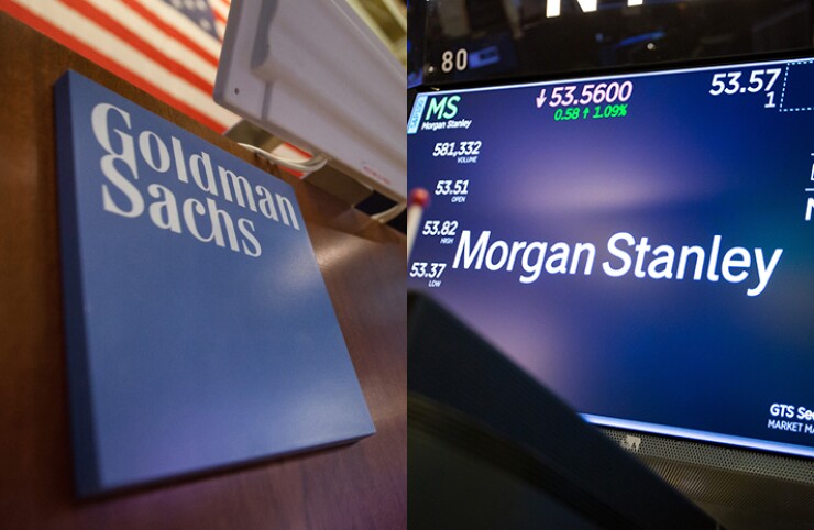 Signage for Goldman Sachs and Morgan Stanley