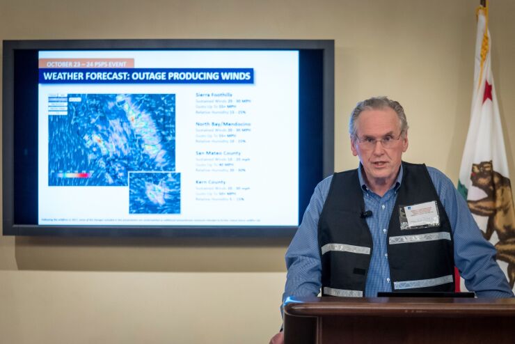 Bill Johnson, chief executive officer of Pacific Gas and Electric Corp., speaks during a news conference at PG&E headquarters in San Francisco, California, U.S., on Wednesday, Oct. 23, 2019.