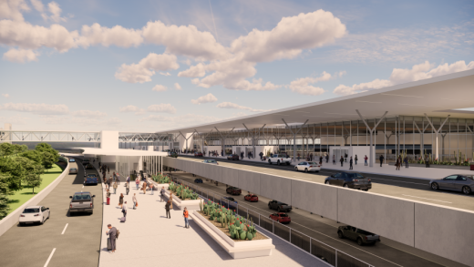 Rendering of Austin-Bergstrom International Airport arrivals and departures hall