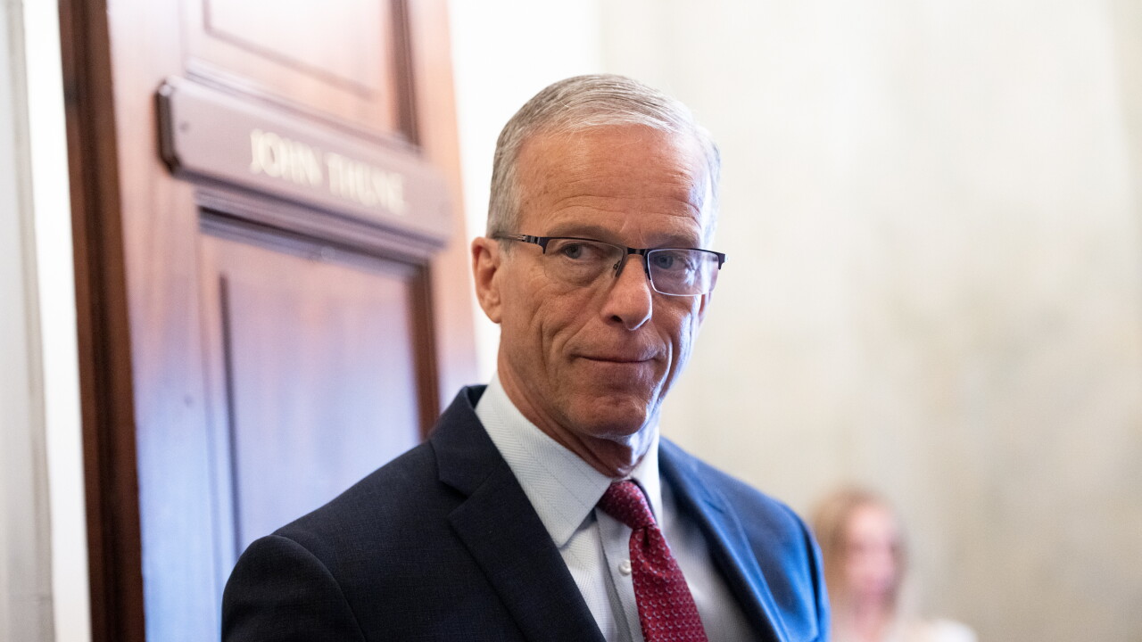 Senate Majority Leader John Thune, a Republican from South Dakota, speaks to members of the media in Washington, D.C., on July 22, 2026.