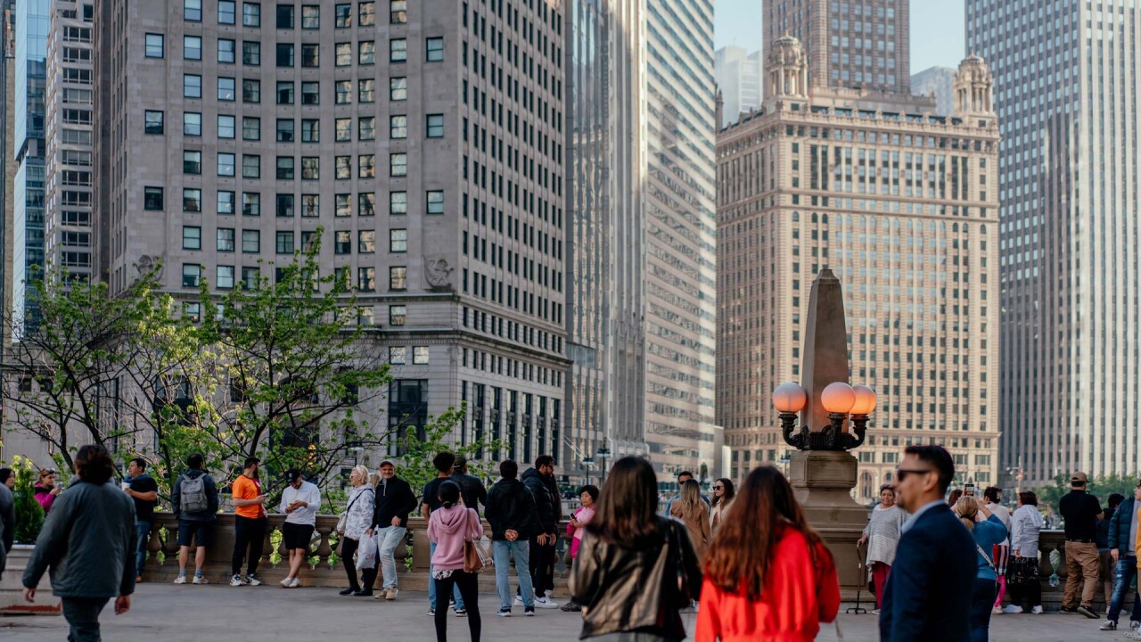 Downtown Chicago with pedestrians