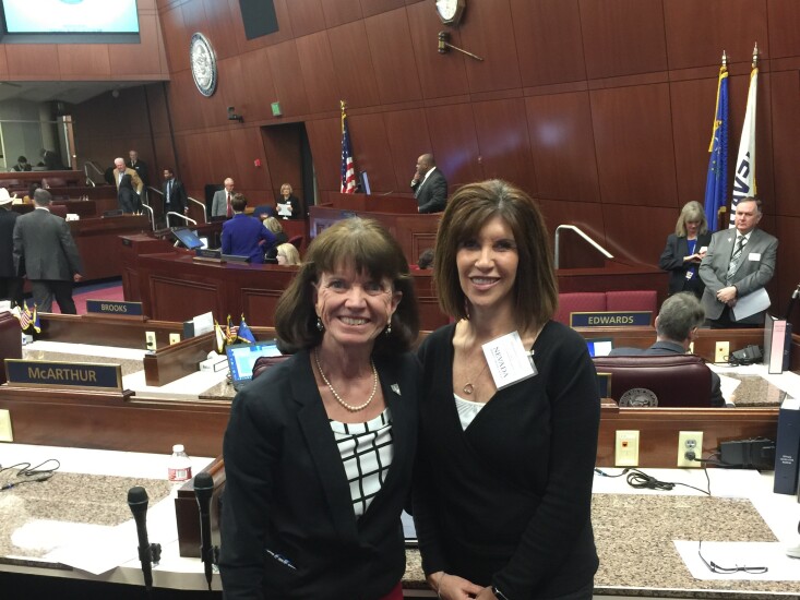Financial Horizons CU (Hawthorne, NV) EVP Theresa Lupori with Nevada state Assemblywoman Robin Titus on the Assembly Floor on Feb. 15, 2017—the date of the Nevada Credit Union League Government Relations Rally in Carson City, NV.