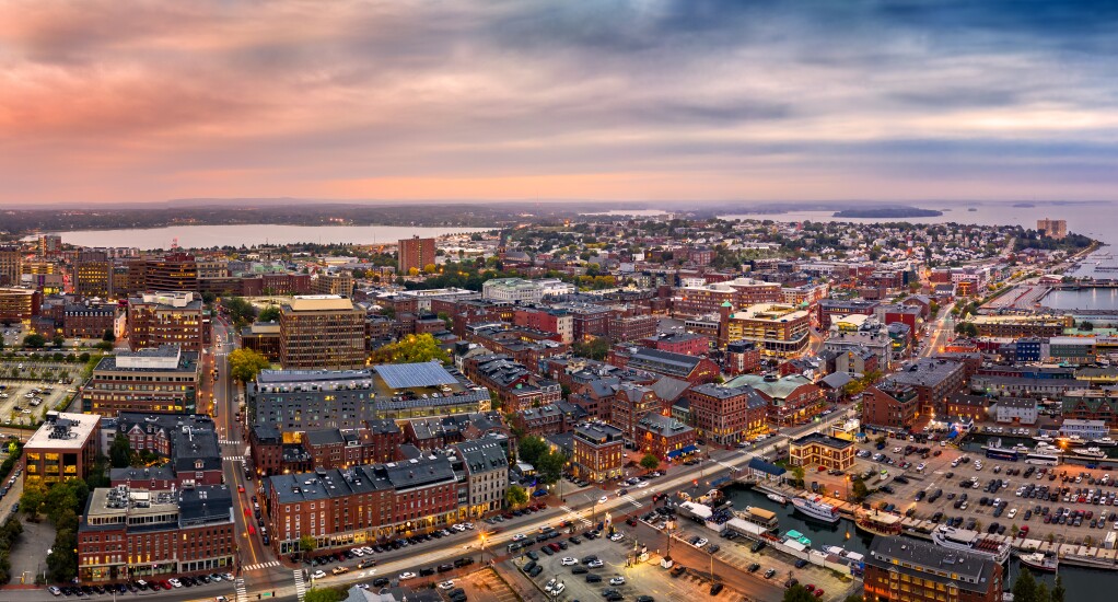 Aerial panorama of Portland, ME
