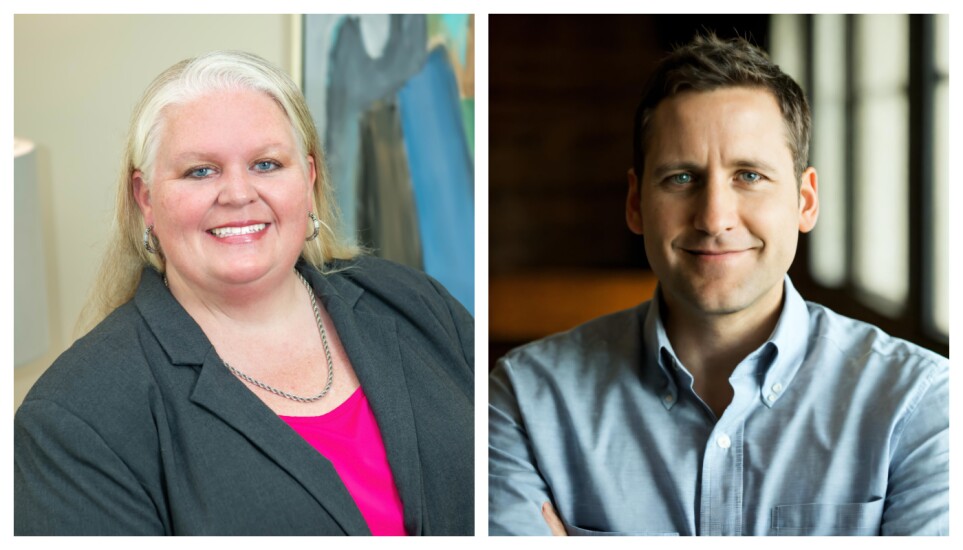 Kim Kirk (left), chief operations officer of Queensborough National Bank & Trust Company, and Ryan Hildebrand, chief innovation officer of Bankwell Bank.