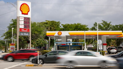 A picture of a gas station in Miami, with the posted prices for gas at more than $4 a gallon.