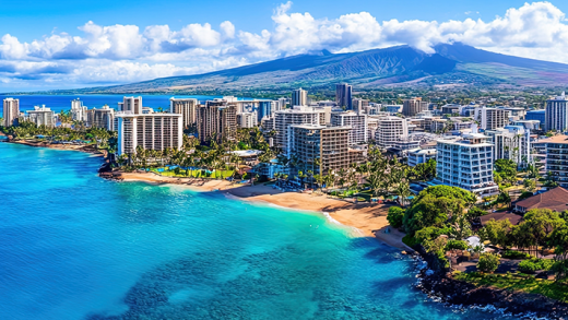 Aerial view of Maui County downtown skyline