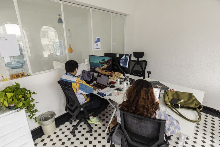 The Dali Hub co-working space for digital nomads in Dali, Yunnan province, China, on Wednesday, Sept. 7 2022. China is catching up with the global trend of tech-savvy workers choosing cheaper and prettier locations to base themselves — a lifestyle that’s gained traction since the Covid-19 pandemic prompted a rethink of work-life balance. Photographer: Qilai Shen/Bloomberg