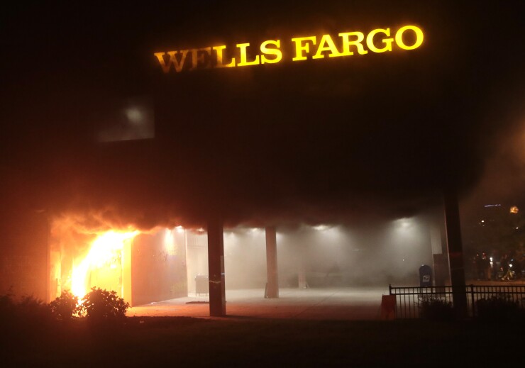 Wells Fargo branch on fire