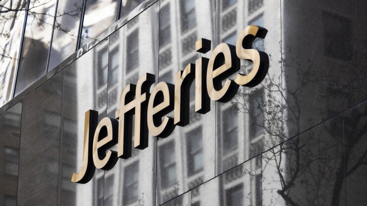 Jefferies sign on its headquarters in New York City