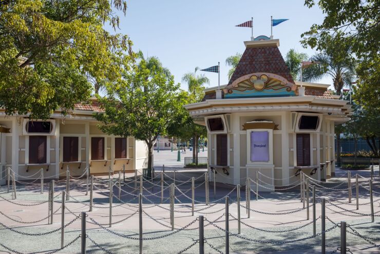 Closed ticket windows outside the Disneyland theme park in Anaheim, California, in September 2020.