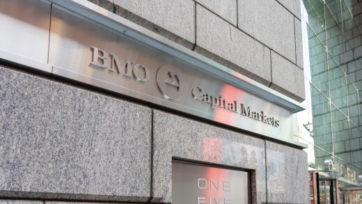 A BMO Capital Markets sign at its corporate office in New York City.