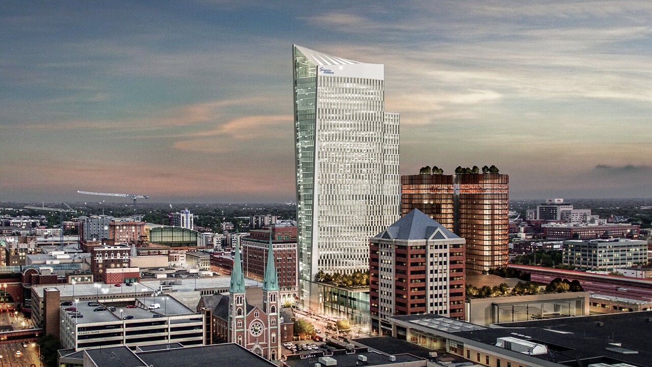 Rendering of planned Hilton Signia hotel in Indianapolis