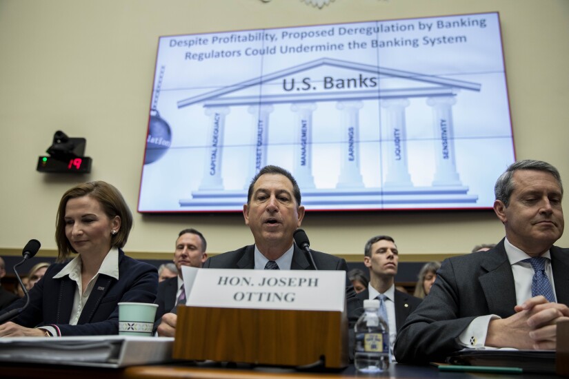 FDIC Chairman Jelena McWilliams, Comptroller of the Currency Joseph Otting, Fed Vice Chairman Randal Quarles