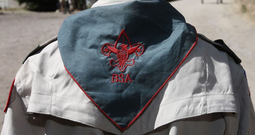 Picture of the Boy Scouts of America insignia on the back of a kerchief.