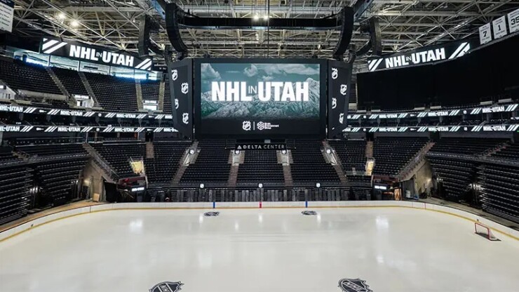 Delta Center arena with ice surface installed to promote new NHL team in Utah