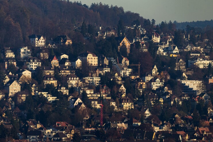 Residential properties on a hillside in Zurich, Switzerland