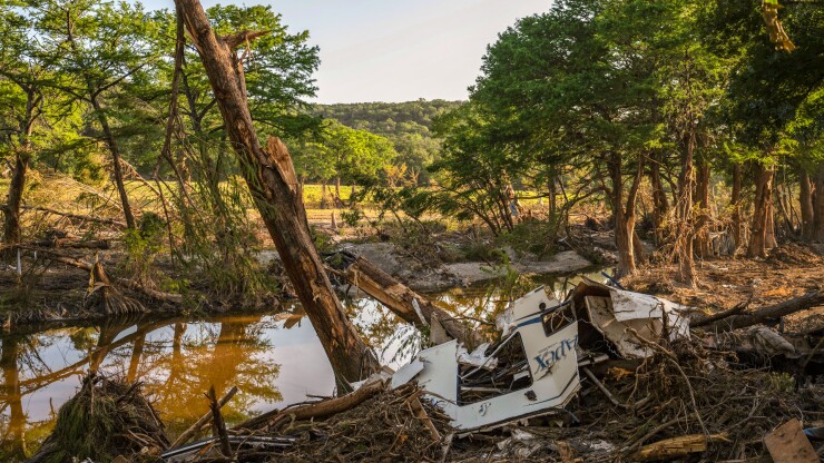 Debris along the Guadalupe River in Kerrville, Texas