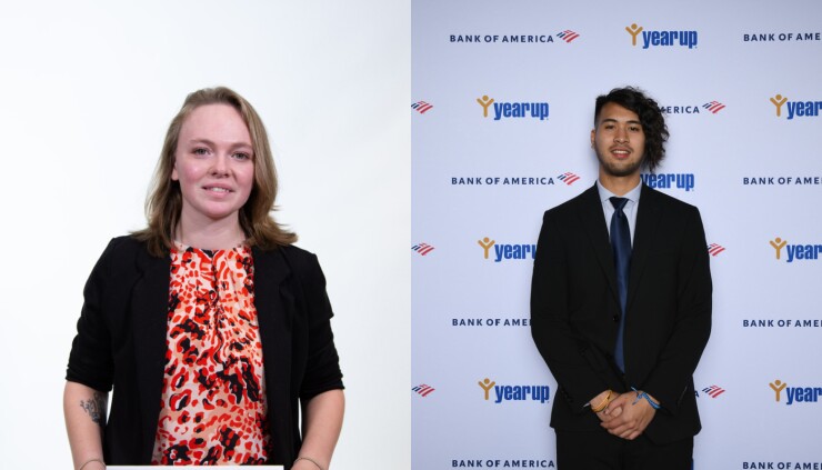 Cat Holliday, software developer for United Wholesale Mortgage (left) and Arrick Rithiphong, production support lead for Bank of America.