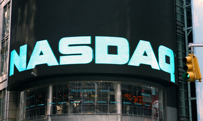 Nasdaq electronic sign in Times Square, NYC.