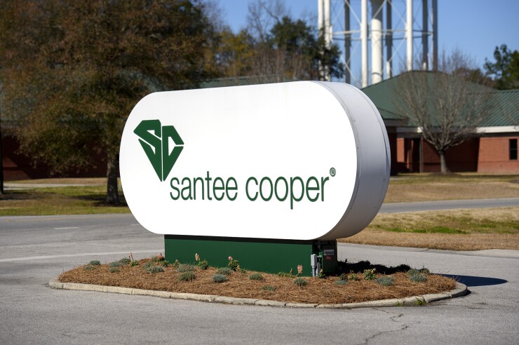 Sign in front of the headquarters of South Carolina's Santee Cooper.