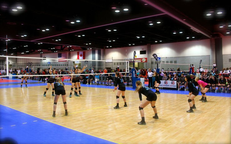 A regional girls volleyball tournament at the Spokane Convention Center. Spokane, Washington, is planning a dedicated venue for similar youth sports events.