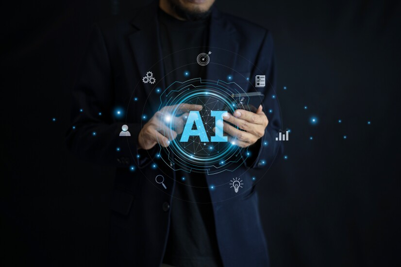 Businessperson using AI-powered technology on a mobile device