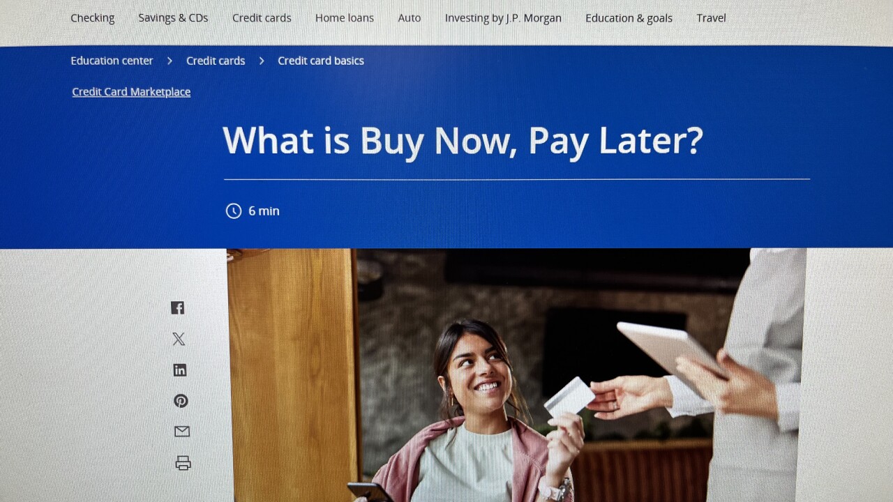 A picture of Chase's landing page for its buy now pay later loans.