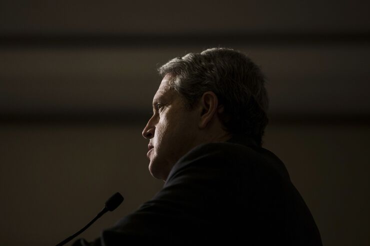 Randal Quarles, vice chairman of supervision at the Federal Reserve, speaks during the American Bar Association Banking Law Committee annual meeting in Washington on Jan. 17, 2020.