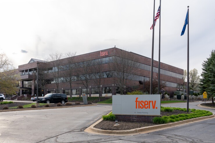 Fiserv office in Brookfield, Wisconsin, USA - May 3, 2023. Fiserv, Inc. is an American multinational company that provides financial technology services.