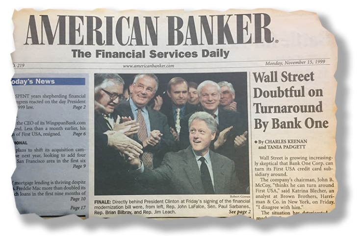 American Banker's front page from Nov. 15, 1999.