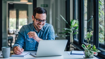Man working on laptop computer