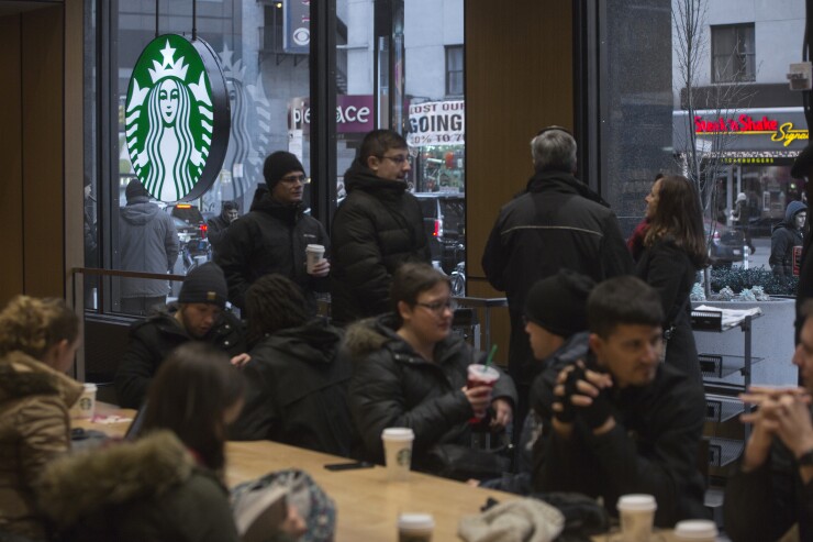 Crowded Starbucks store