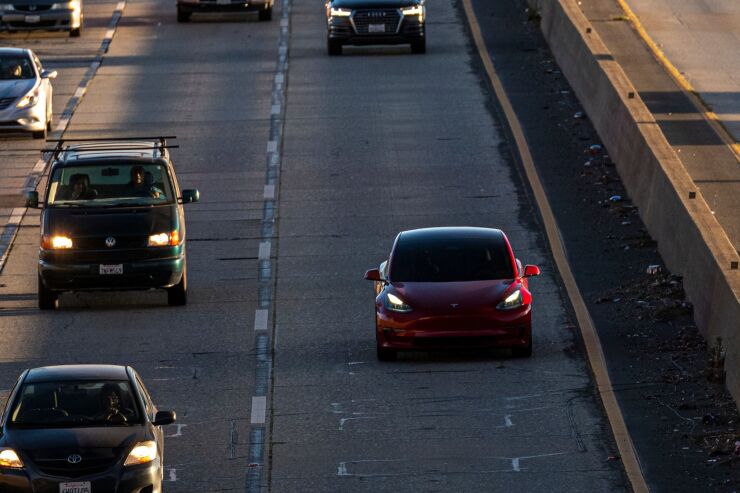 Traffic on Interstate 80 in Crockett, California, US, on Thursday, June 9, 2022. Stratospheric Fuel prices have broken records for at least seven days with the average cost of fuel per gallon hitting $4.96 as of June 8, according to the American Automobile Association. Photographer: David Paul Morris/Bloomberg
