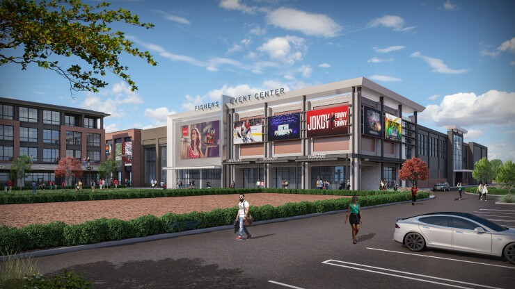 Rendering of planned hockey arena event center in Fishers, Indiana.