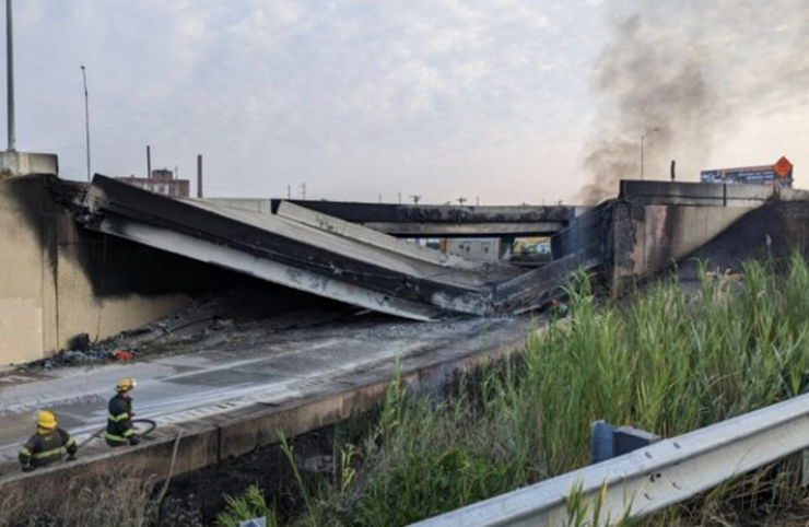 An elevated section of I-95 through Philadelphia collapsed after a gasoline-filled tanker truck caught fire underneath.