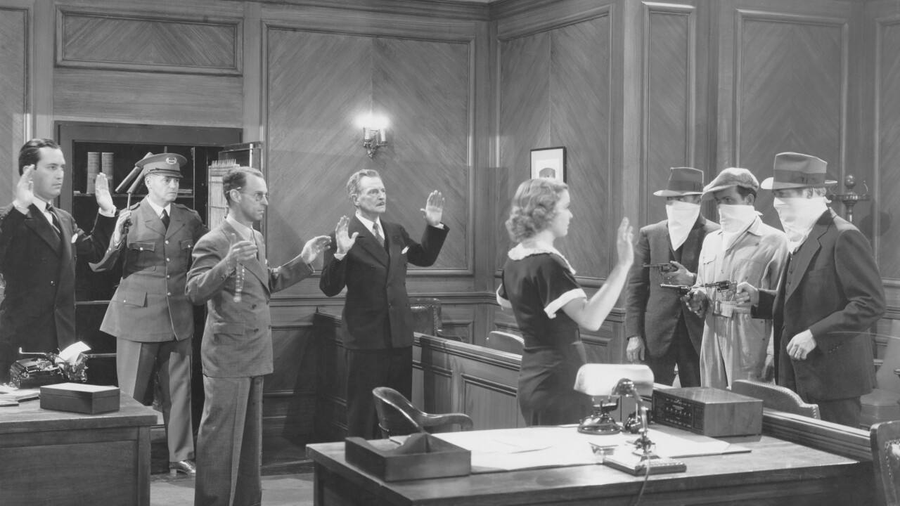 Old-fashioned bank robbery (black and white)