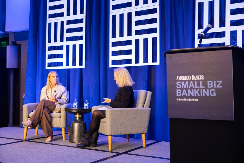 Danielle Kane of Grasshopper Bank speaks with Penny Crosman at Small Biz Banking 2023.