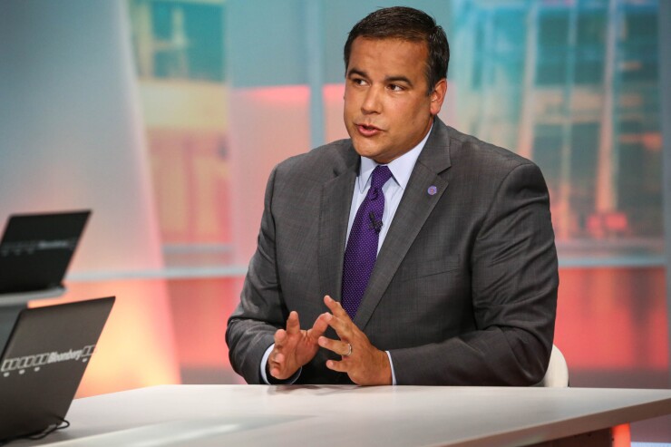 Andrew Ginther, mayor of Columbus, Ohio, speaks during a Bloomberg Television interview in New York, U.S., on Tuesday, Oct. 4, 2016.