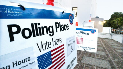Polling Place Voting Sign on Super Tuesday 2020 Primary Election in San Francisco California on March 3, 2020