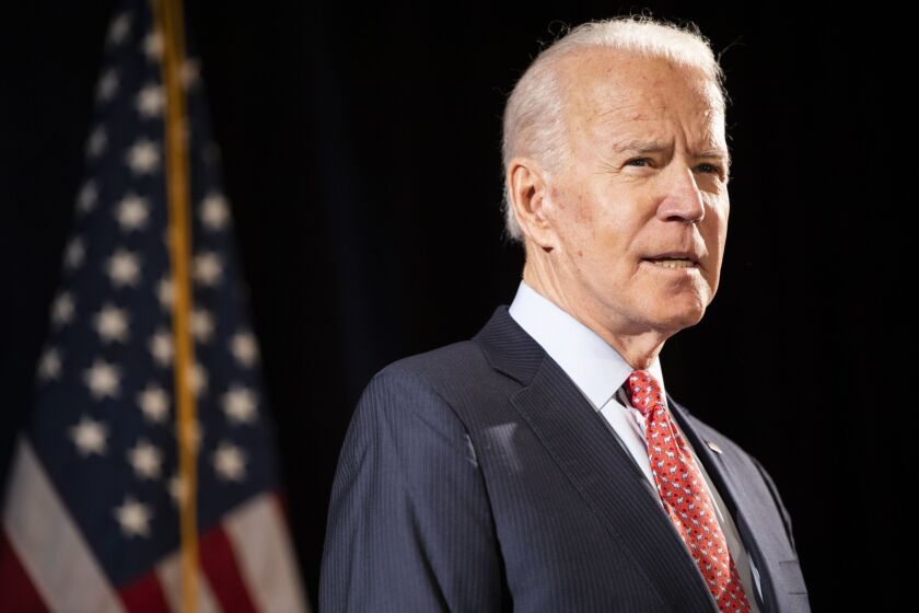 Former Vice President Joe Biden, 2020 Democratic presidential candidate, speaks during a news conference in Wilmington, Delaware, on March 12, 2020.