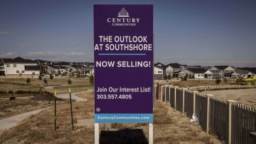 Sign advertises new housing development in the Denver suburbs.