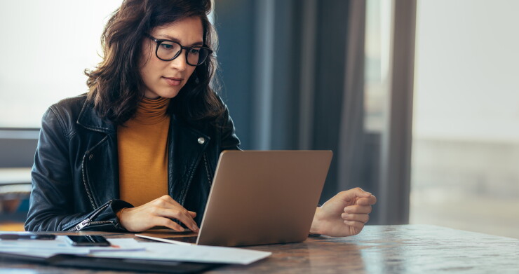 Woman working laptop at office