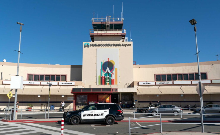 Hollywood Burbank Airport terminal exterior, shown in 2021