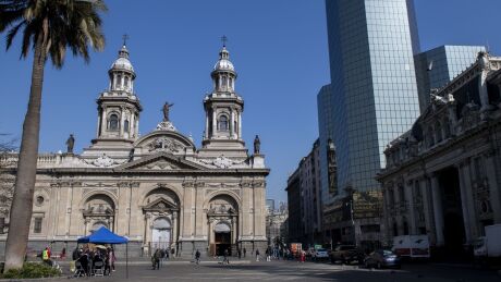Pedestrians at the Plaza de Armas square in Santiago, Chile, on Thursday, Sept. 2, 2021. Chile's central bank raised its 2021 growth and inflation forecasts as the economy runs hot, a day after policy makers delivered the biggest interest rate increase in two decades. Photographer: Tamara Merino/Bloomberg