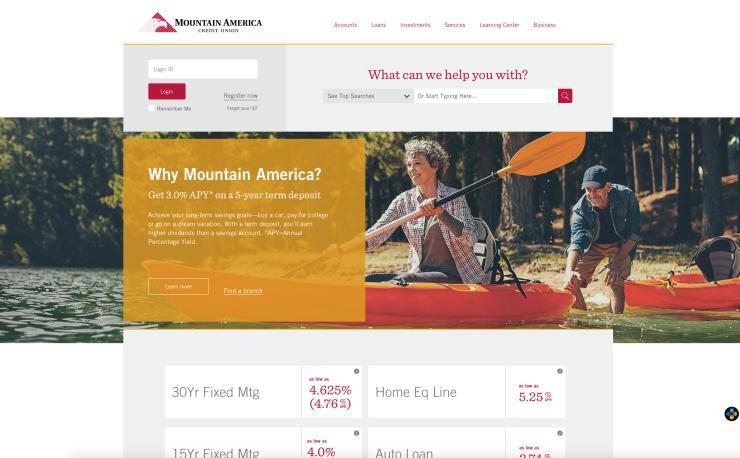 A sample of Mountain America Credit Union's redesigned website