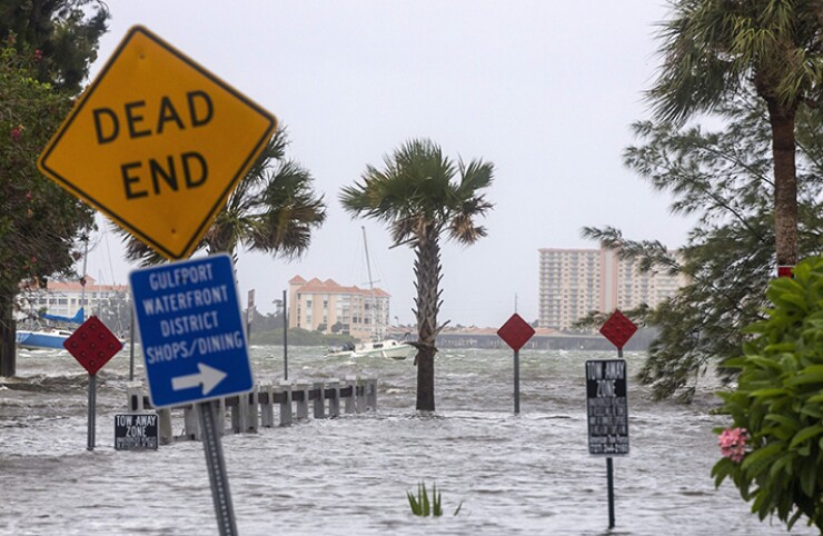 A street lies flooded street from Hurricane Idalia in Gulfport, Florida, on Wednesday.